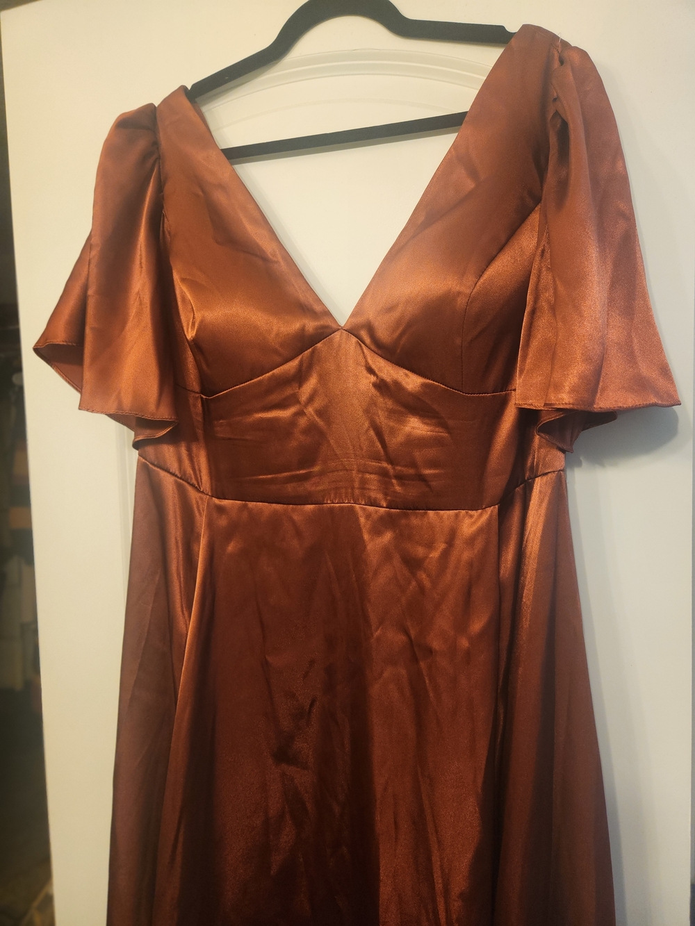 A-line Copper Satin V-Neck Maxi Women’s Dress